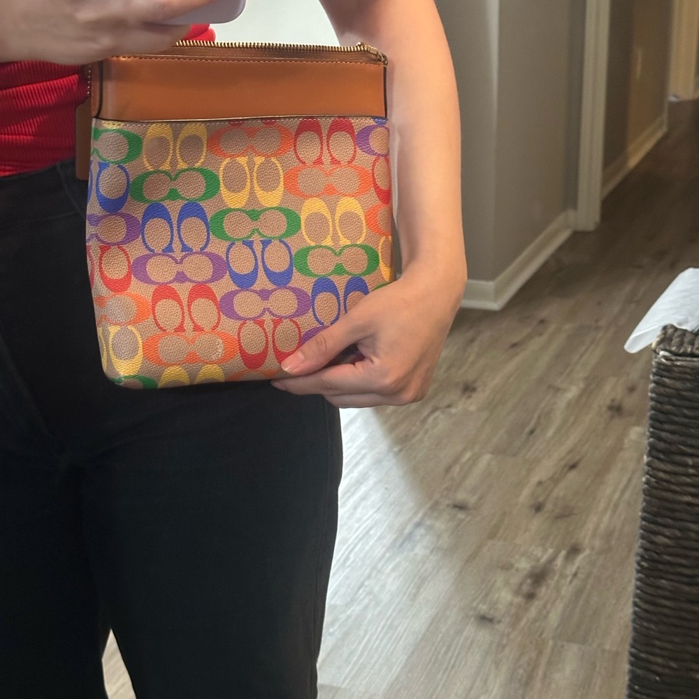 coach rainbow colorful clutch turn to crossbody pride purse